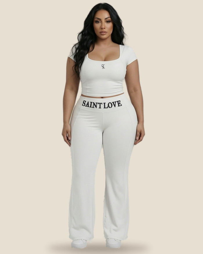 Saint Love Atleet Set SLA-204 (croptop + flarebroek) in lichtgrijs, voorkant