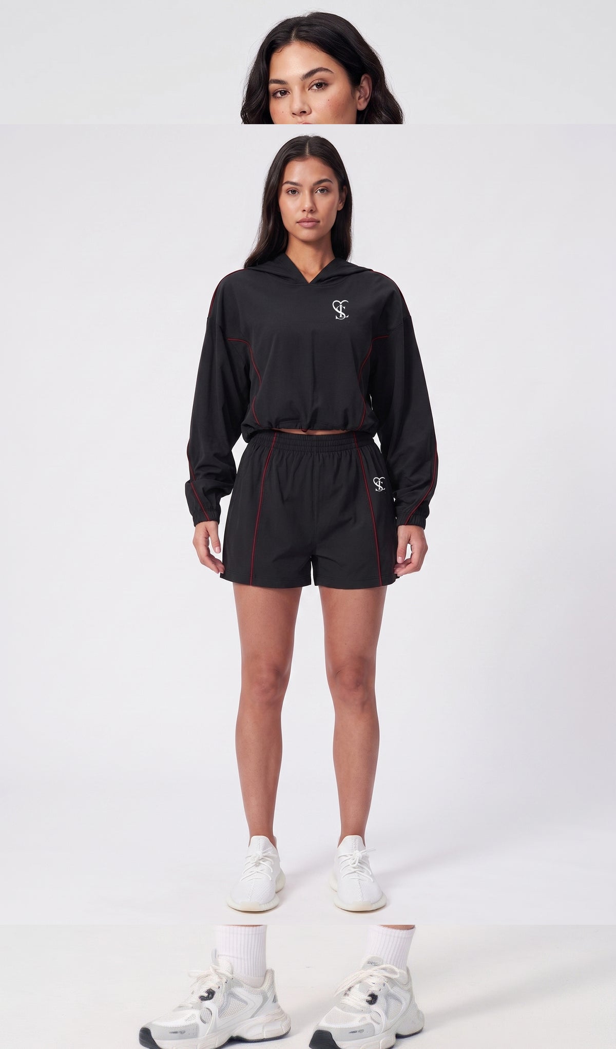 Saint Love Strip Shorts Set Zwart