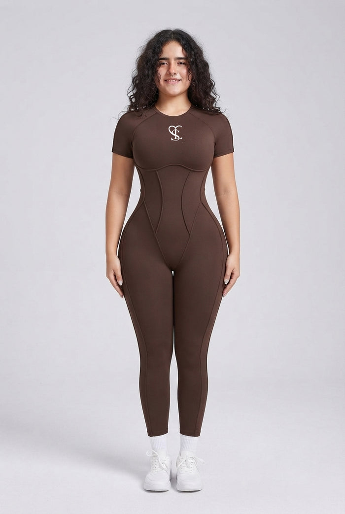 Saint Love Atleet Jumpsuit Short - Bruin voorkant — tweede weergave