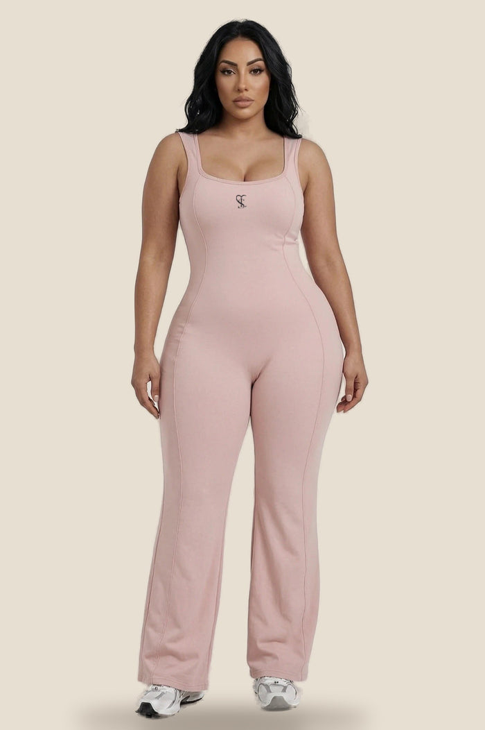 Saint Love Atleet Jumpsuit SLA-402 (jumpsuit + flare) in lichtroze, voorkant — tweede weergave