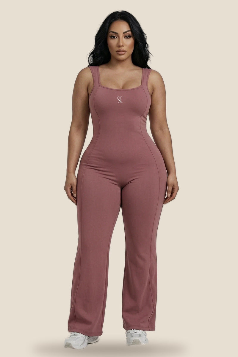 Saint Love Atleet Jumpsuit SLA-402 (jumpsuit + flare) in oudroze, voorkant