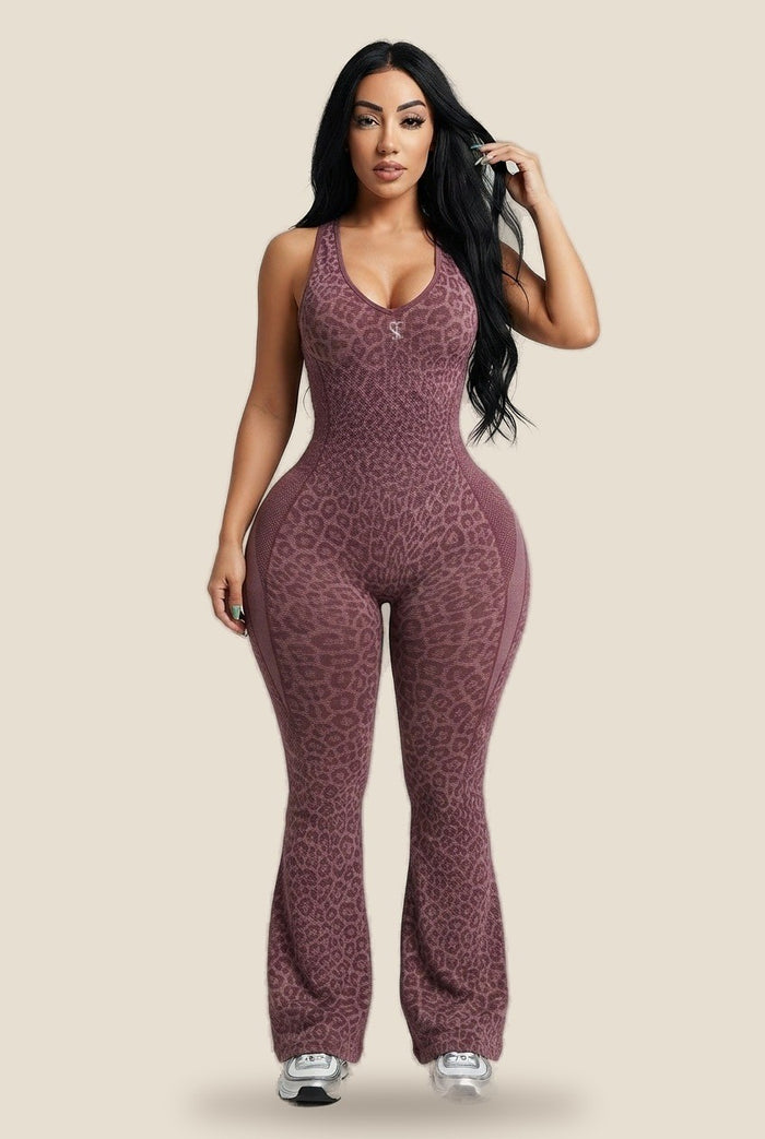 Saint Love Atleet Jumpsuit SLA-403 (jumpsuit + luipaard) in bruin, voorkant