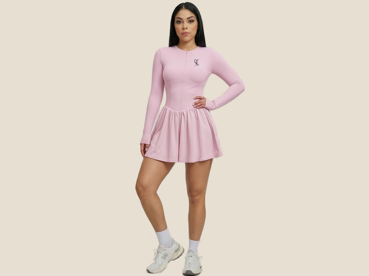 Saint Love Atleet Jurk SLA-501 (sportjurk + lange + mouw) in roze, voorkant