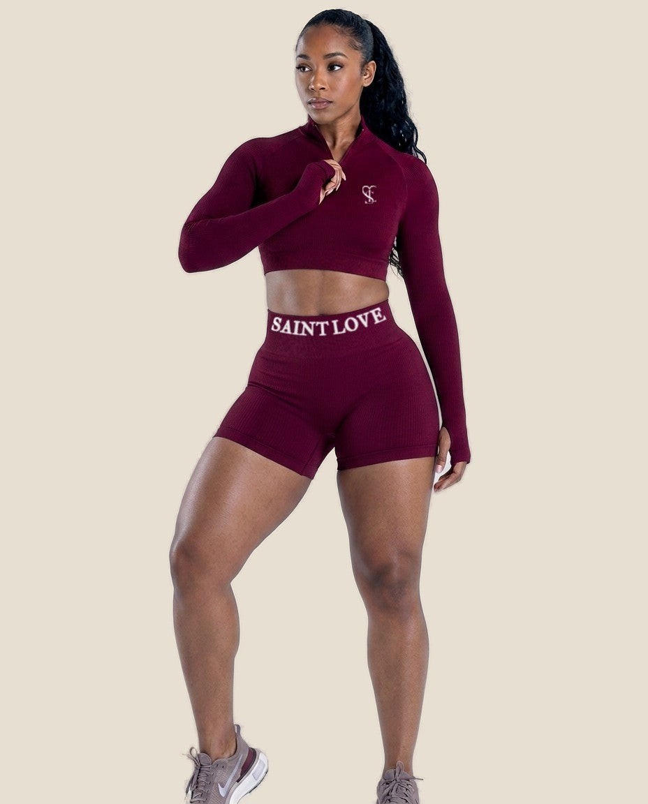 Saint Love Atleet Naadloze set SLA-221 (longsleeve + short) in bordeaux, voorkant