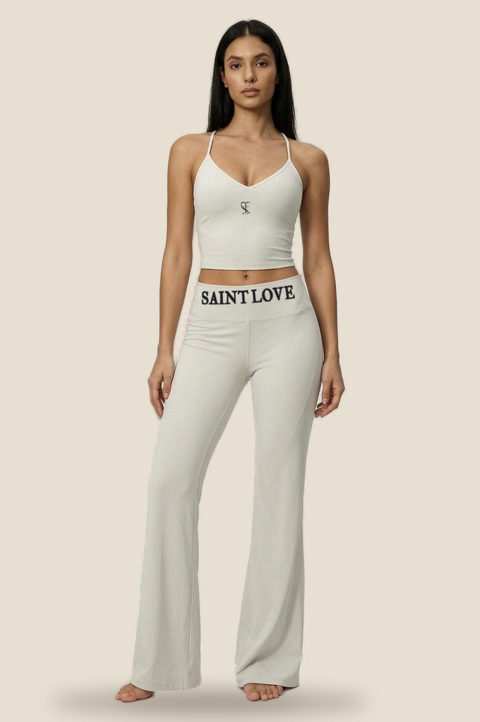Saint Love Atleet Set SLA-215 (top + flarebroek) in creme, voorkant — tweede weergave