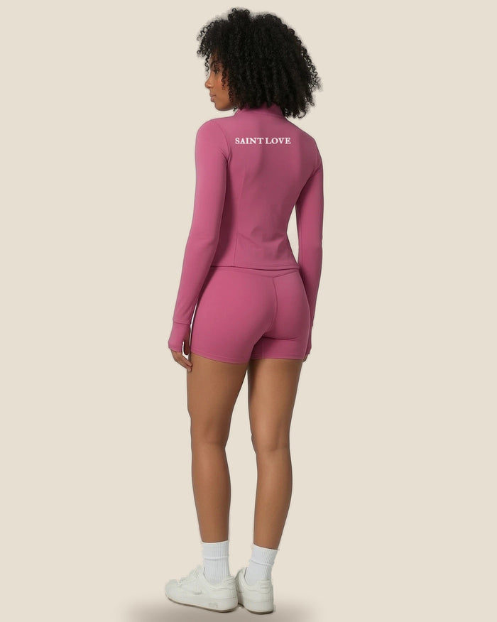 Saint Love Atleet Set SLA-217 (jack + sportbh + short) in framboos, achterkant — tweede weergave