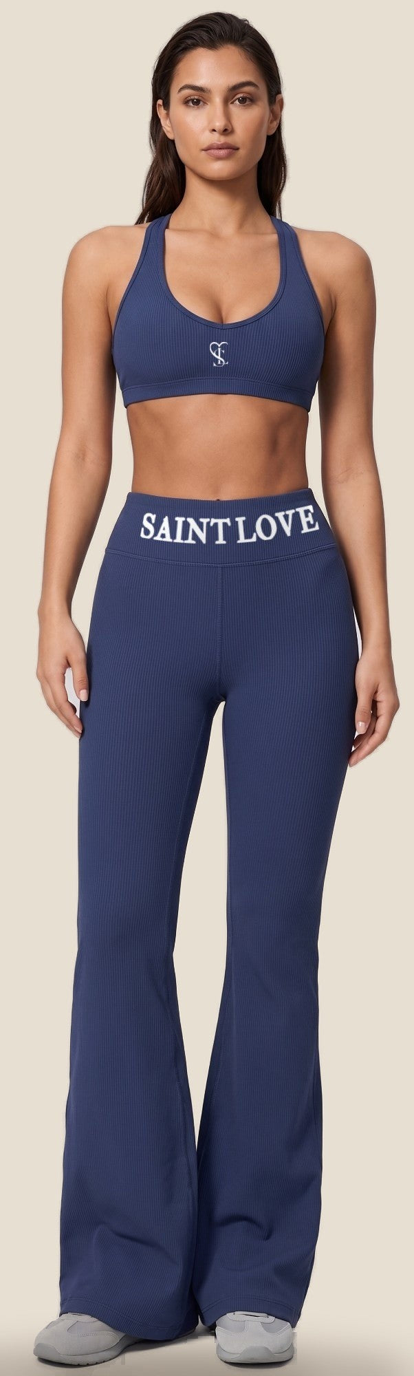 Saint Love Atleet Set SLA-222 (sportbh + flarebroek) in navy, voorkant — tweede weergave